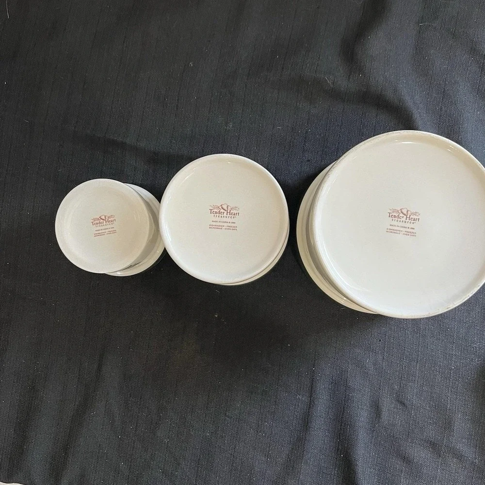 VTG Style Apple Ceramic Crock Set 3 Piece Nesting Kitchen Canisters Green Rim - Picture 11 of 14